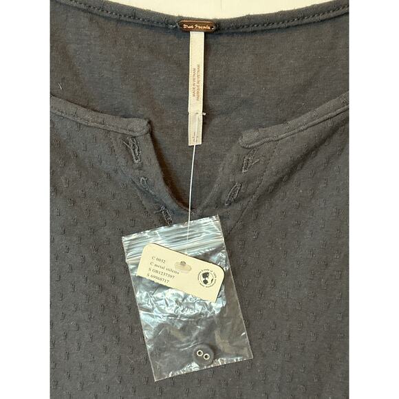 Free People Brunch Date Top Henley Metal Stiletto L Gray Boho Lace Cottagecore - Picture 8 of 14